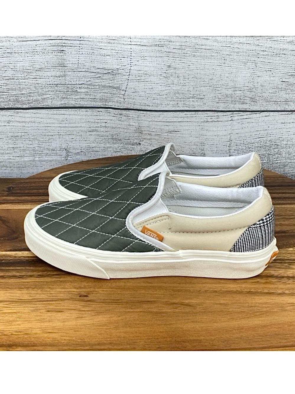 Vans Classic Slip On Mixed Utility Green Plaid Multi Sneaker Women Shoe Size 6.5